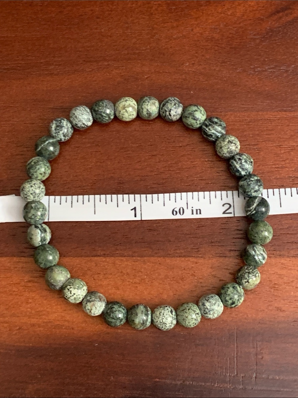 NWT Handmade matte green zebra jasper bead stretch bracelet - Picture 4 of 5
